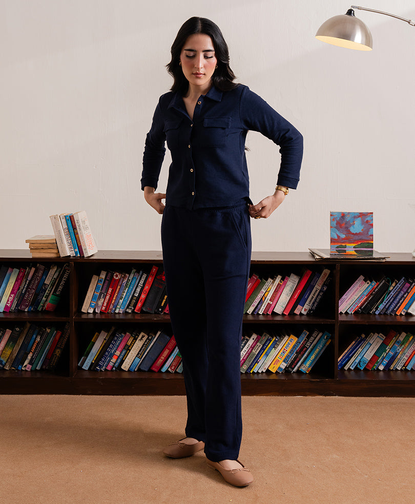 Navy Fine Waffle knit Shirt (Women)