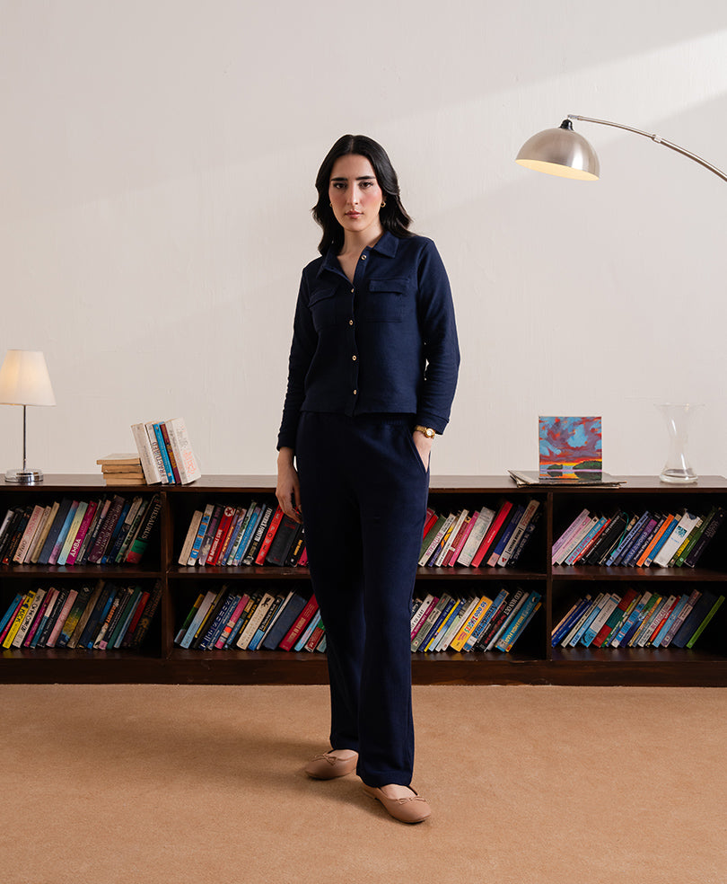 Navy Fine Waffle knit Shirt (Women)