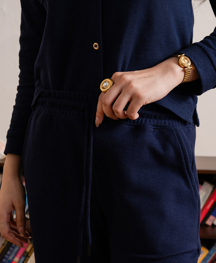 Navy Fine Waffle knit Shirt (Women)