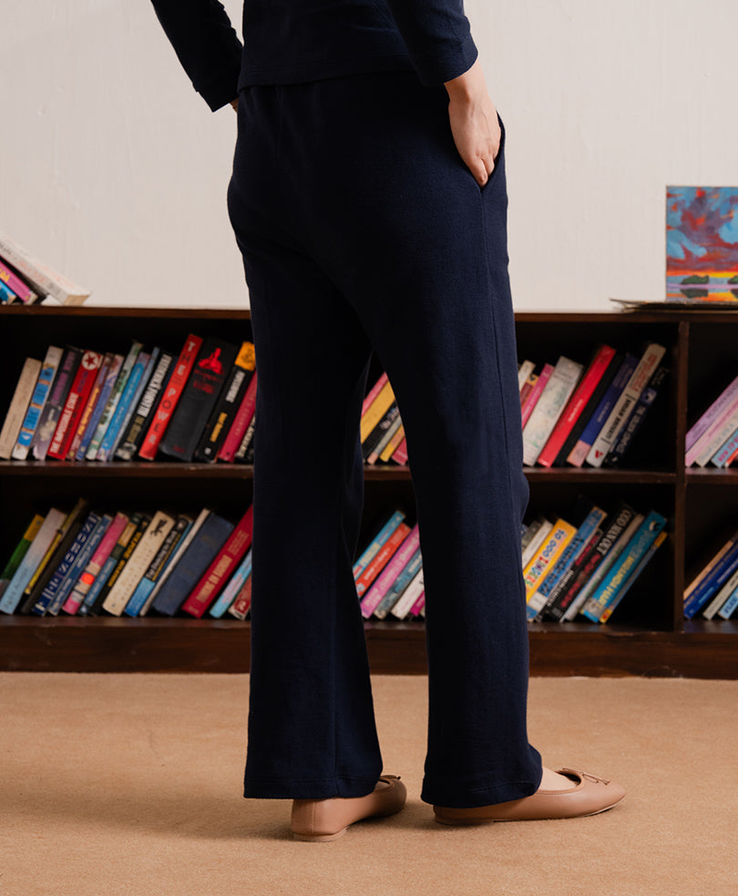 Navy Fine Waffle Knit Trouser (Women)