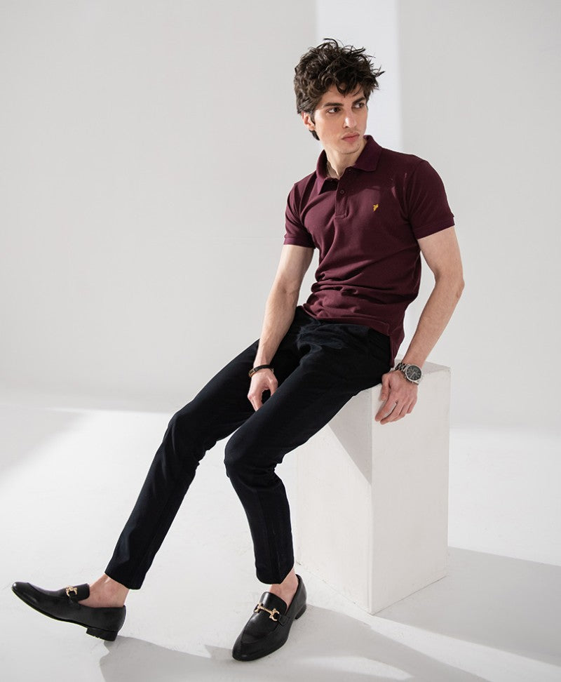 maroon and black polo shirt