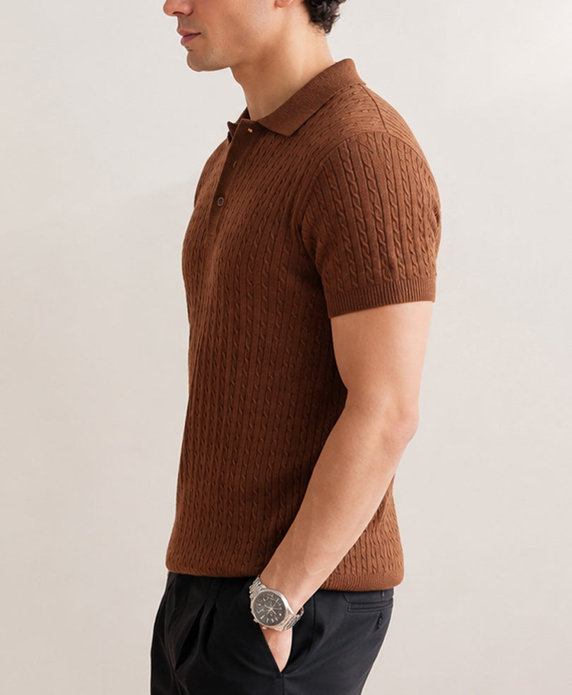 Mocha Brown Cable Knit POLO