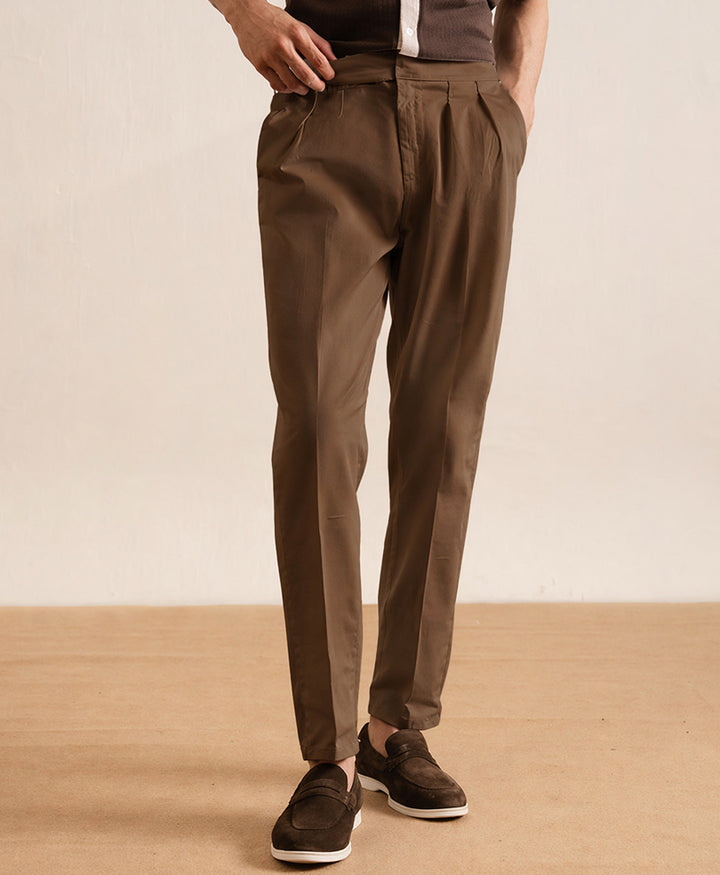 Brown Single Side Tab Twill Ghurka Pants