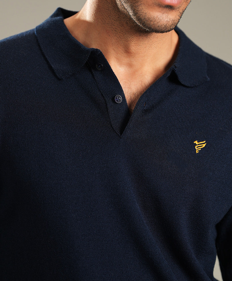 Navy Full Sleeves Knitted POLO