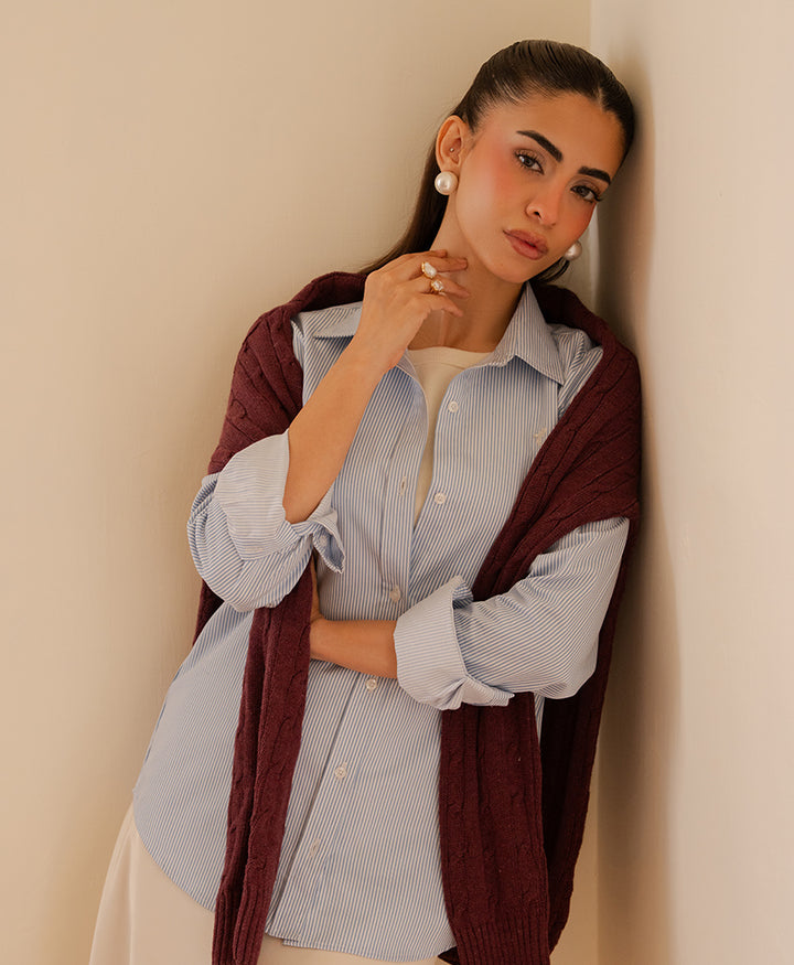 Blue & White Fine Stripe Shirt (Women)
