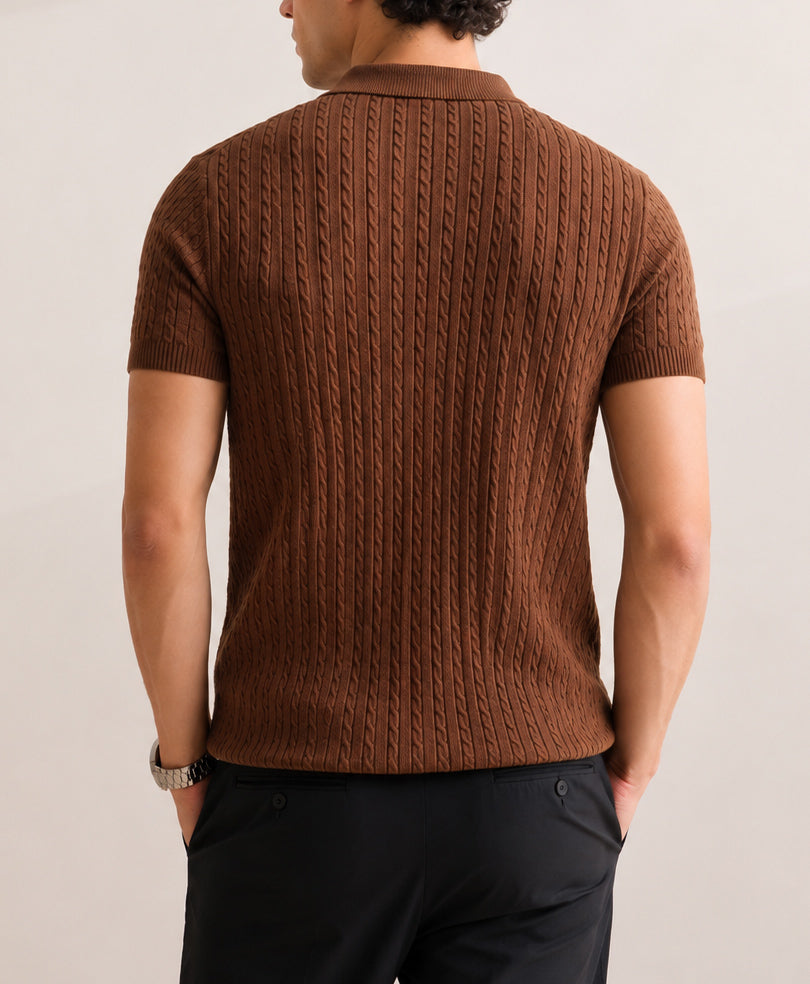 Mocha Brown Cable Knit POLO