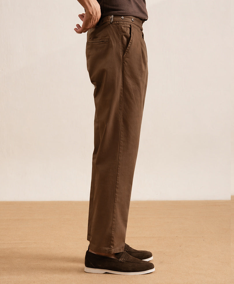 Brown Single Side Tab Twill Ghurka Pants