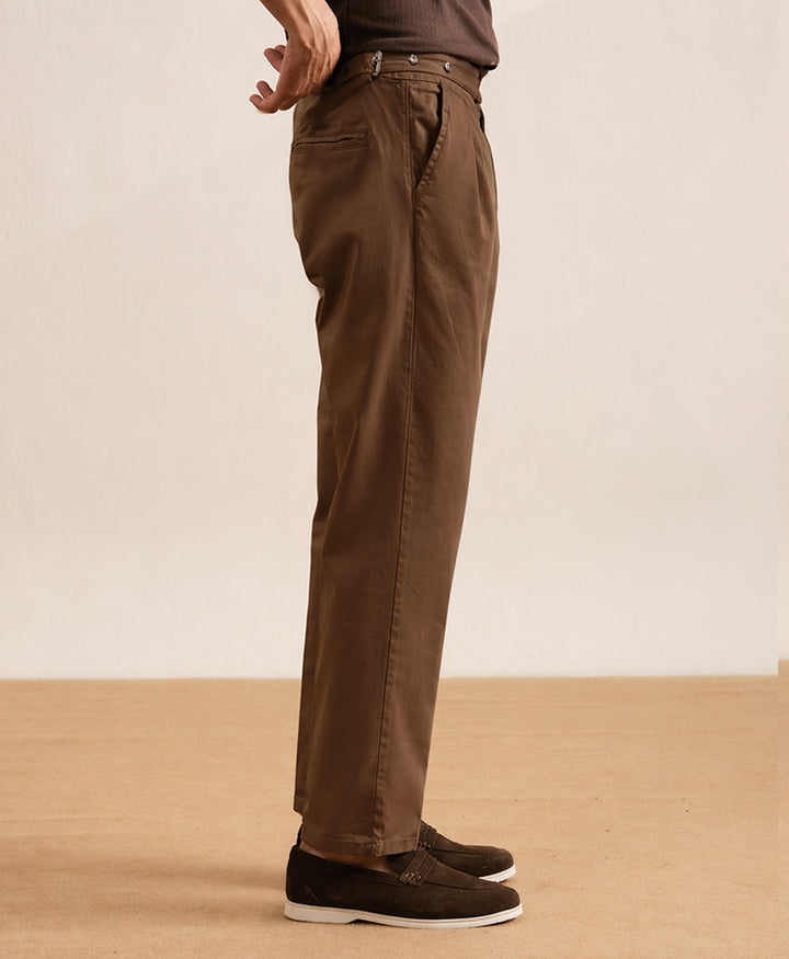 Brown Single Side Tab Twill Ghurka Pants