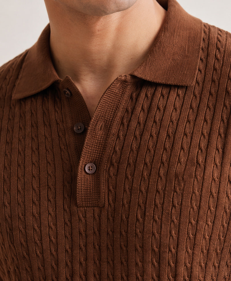 Mocha Brown Cable Knit POLO