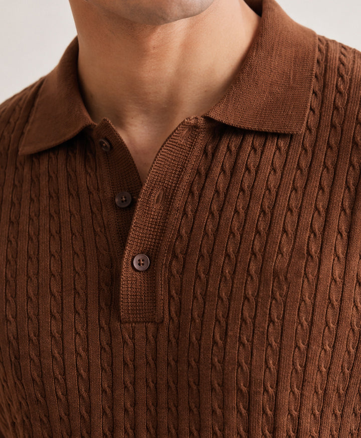 Mocha Brown Cable Knit POLO