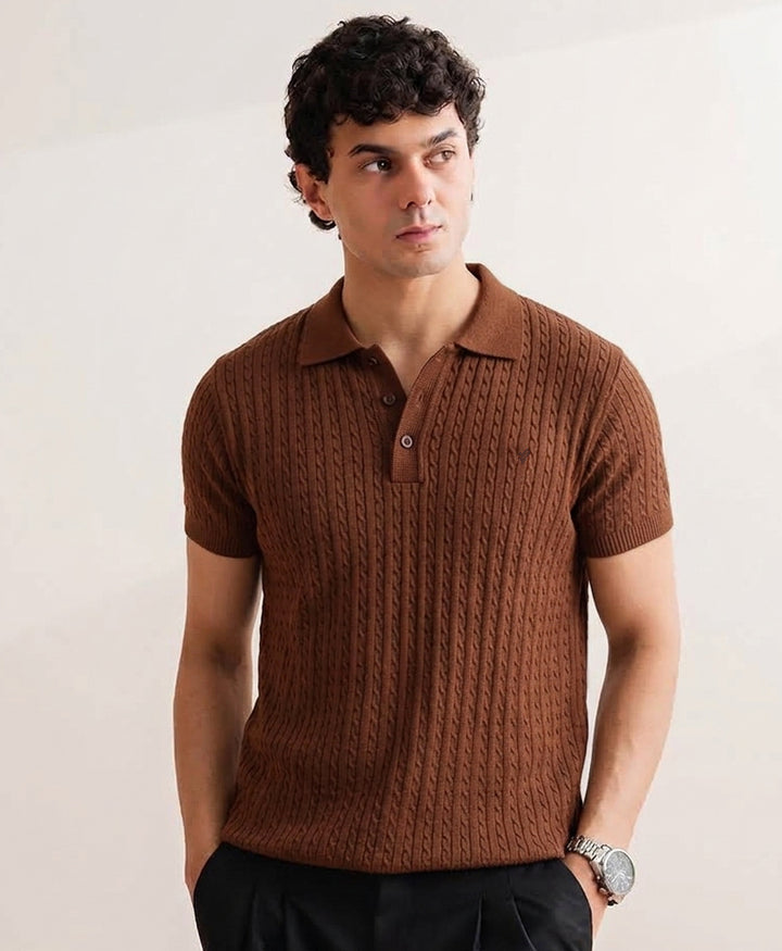 Mocha Brown Cable Knit POLO