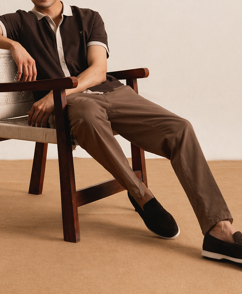 Brown Single Side Tab Twill Ghurka Pants