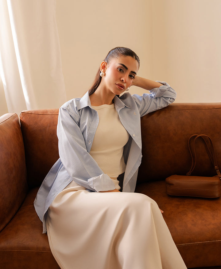 Blue & White Fine Stripe Shirt (Women)
