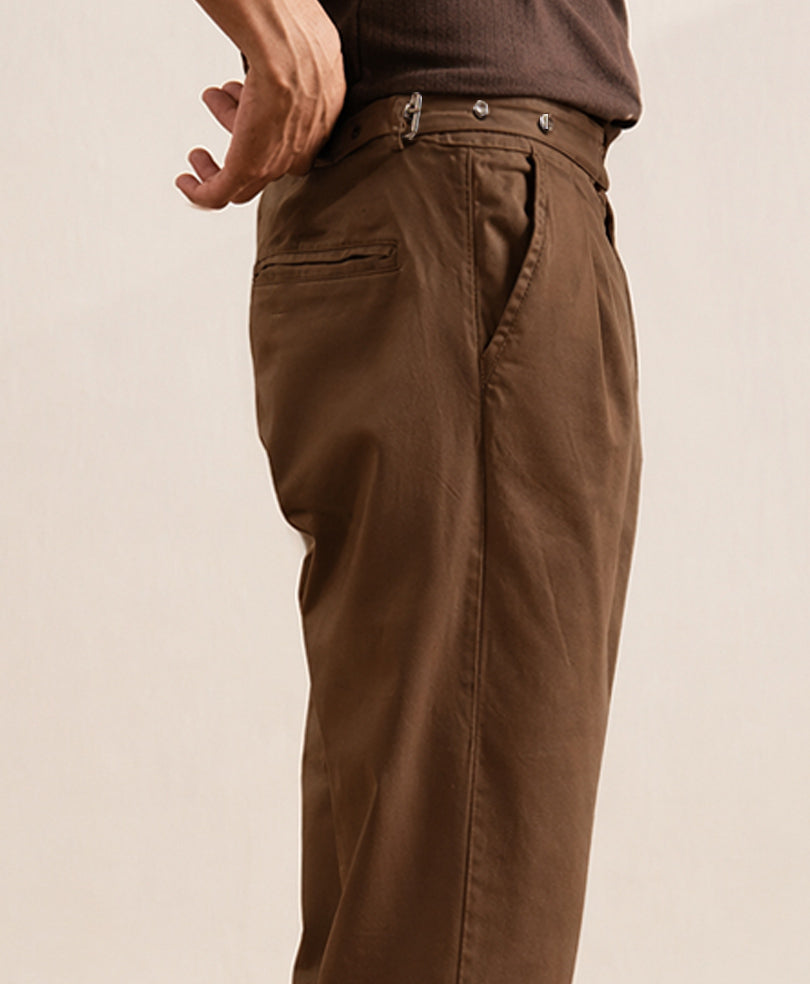 Brown Single Side Tab Twill Ghurka Pants