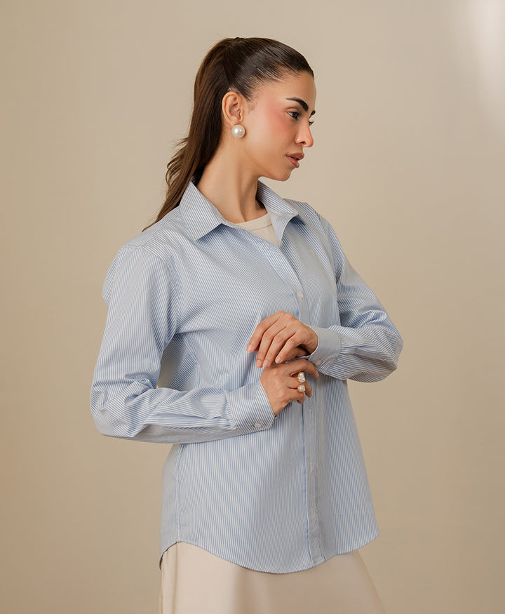 Blue & White Fine Stripe Shirt (Women)