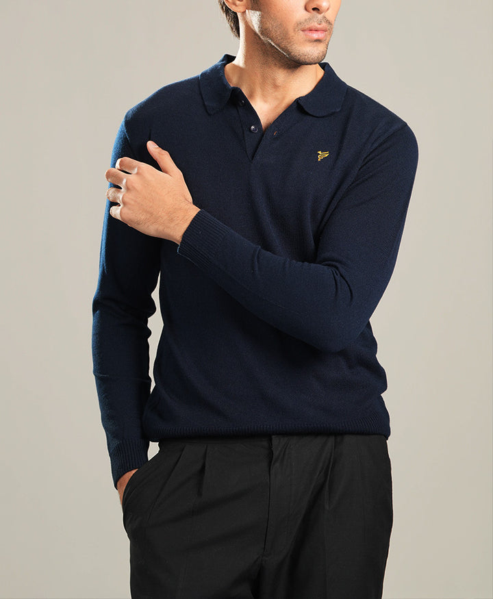 Navy Full Sleeves Knitted POLO