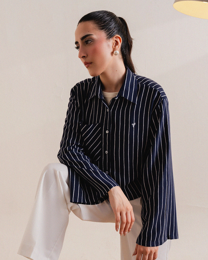 Dark Blue Wide-Sleeve Shirt (Women)