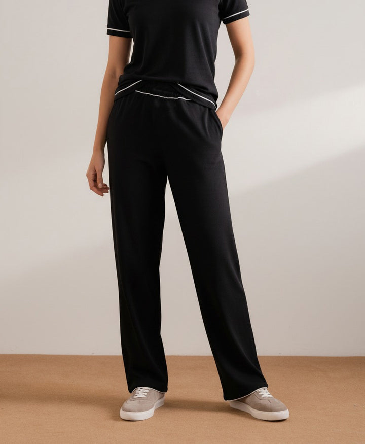 Black Waffle Knit Trouser (Women)