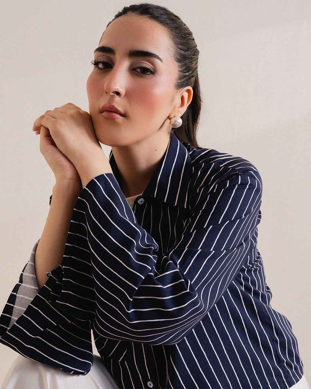 Dark Blue Wide-Sleeve Shirt (Women)