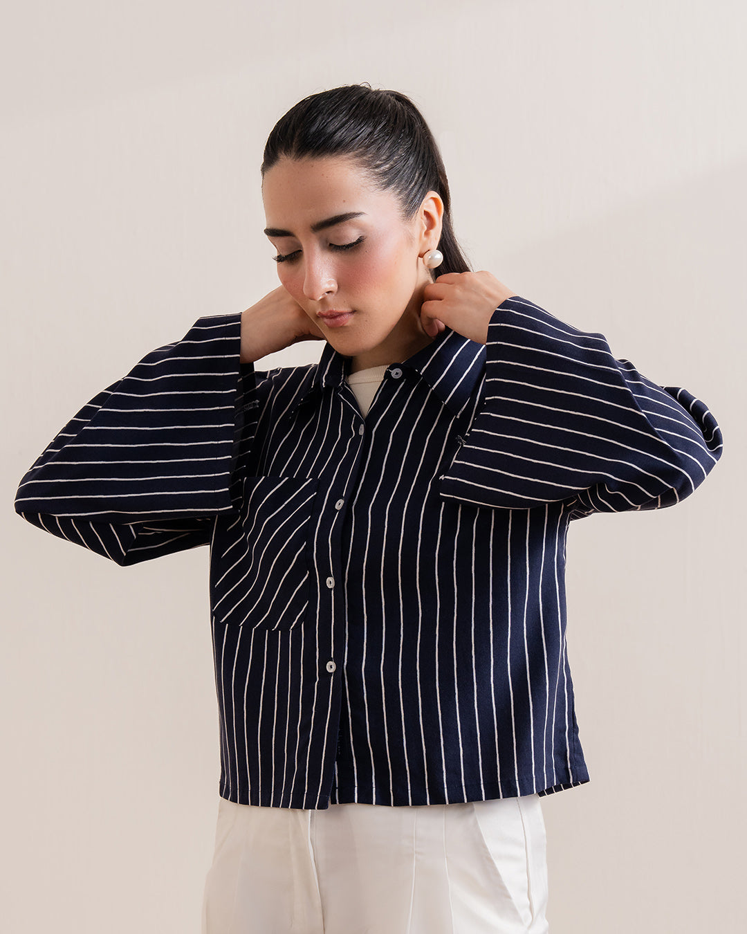 Dark Blue Wide-Sleeve Shirt (Women)