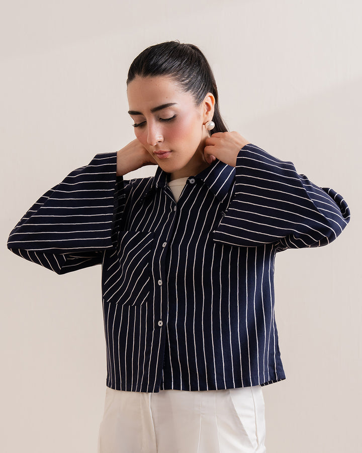 Dark Blue Wide-Sleeve Shirt (Women)