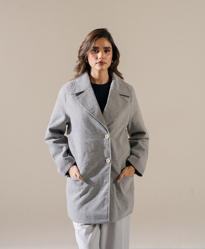 Herringbone Grey Long Coat (Women)