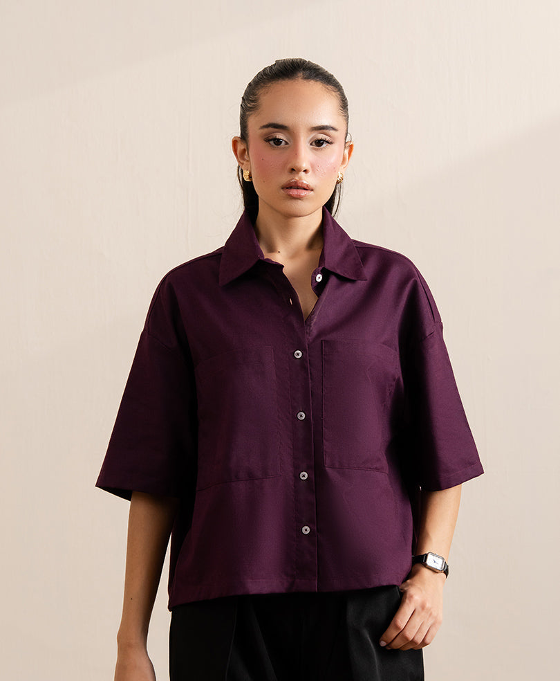 Maroon Boxy Fit Shirt (Women)