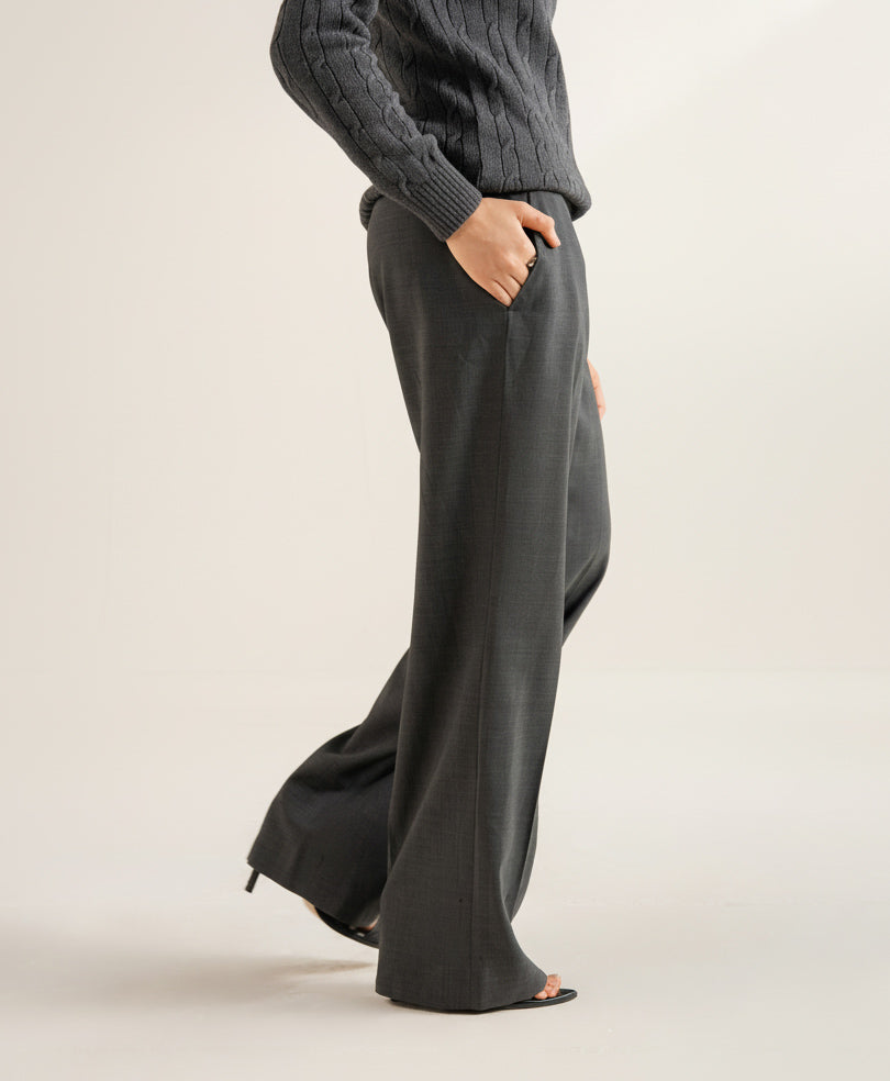 Grey Wide Leg Tailored Pants (Women)