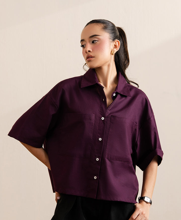 Maroon Boxy Fit Shirt (Women)