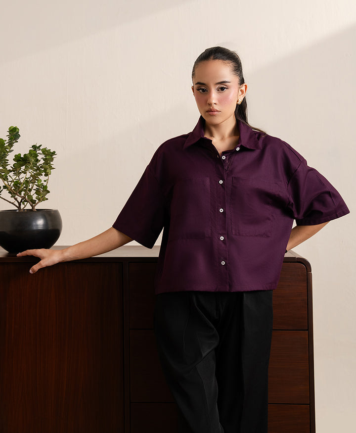 Maroon Boxy Fit Shirt (Women)