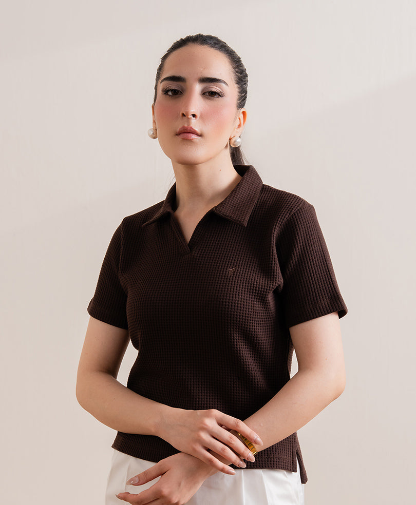 Chocolate Brown Textured POLO (Women)