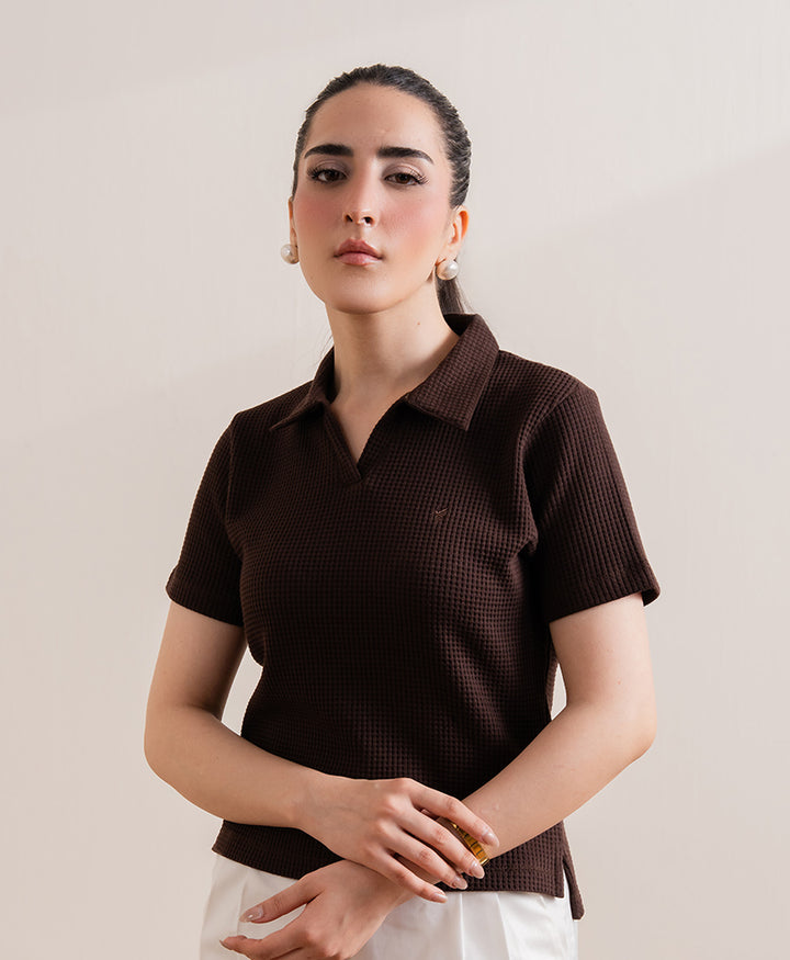 Chocolate Brown Textured POLO (Women)