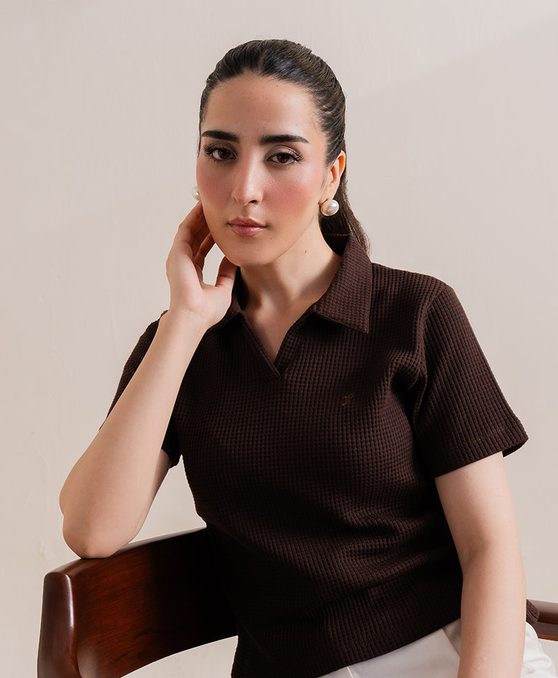 Chocolate Brown Textured POLO (Women)