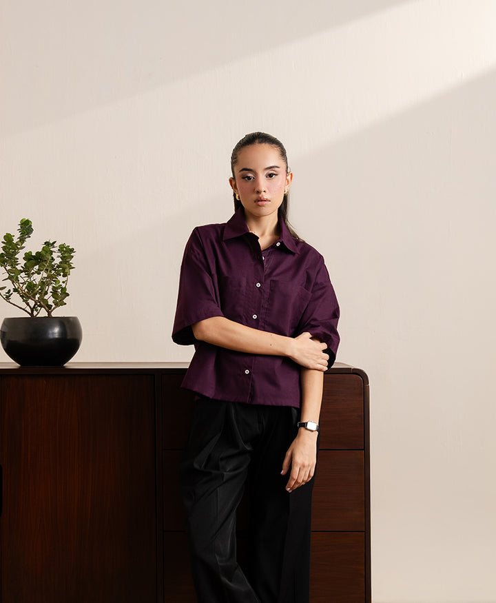 Maroon Boxy Fit Shirt (Women)