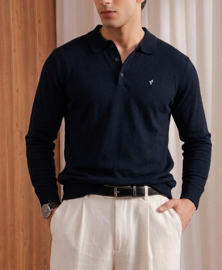 Navy Full Sleeves Knitted POLO