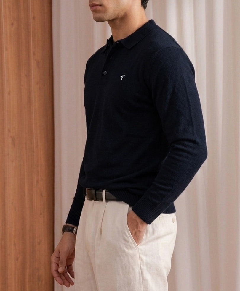 Navy Full Sleeves Knitted POLO