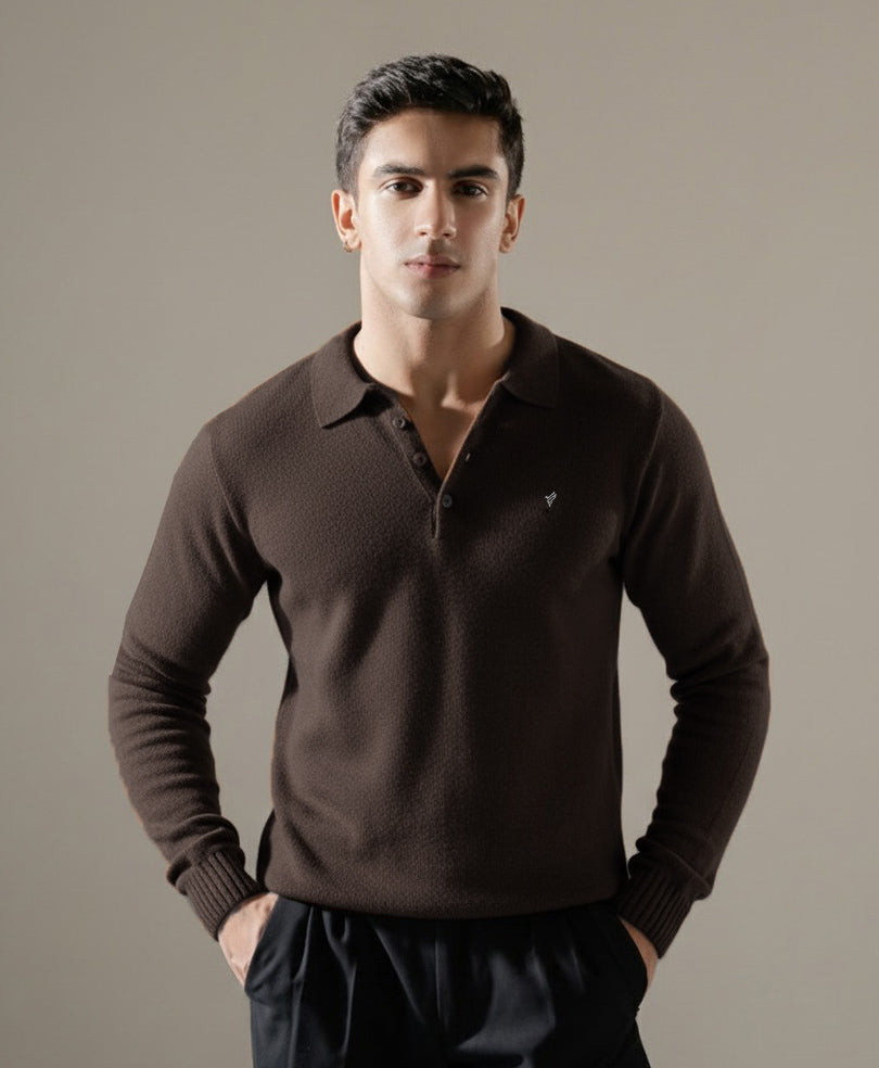 Chocolate Knitted Full Sleeve POLO