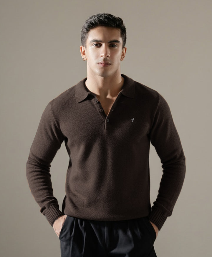 Chocolate Knitted Full Sleeve POLO