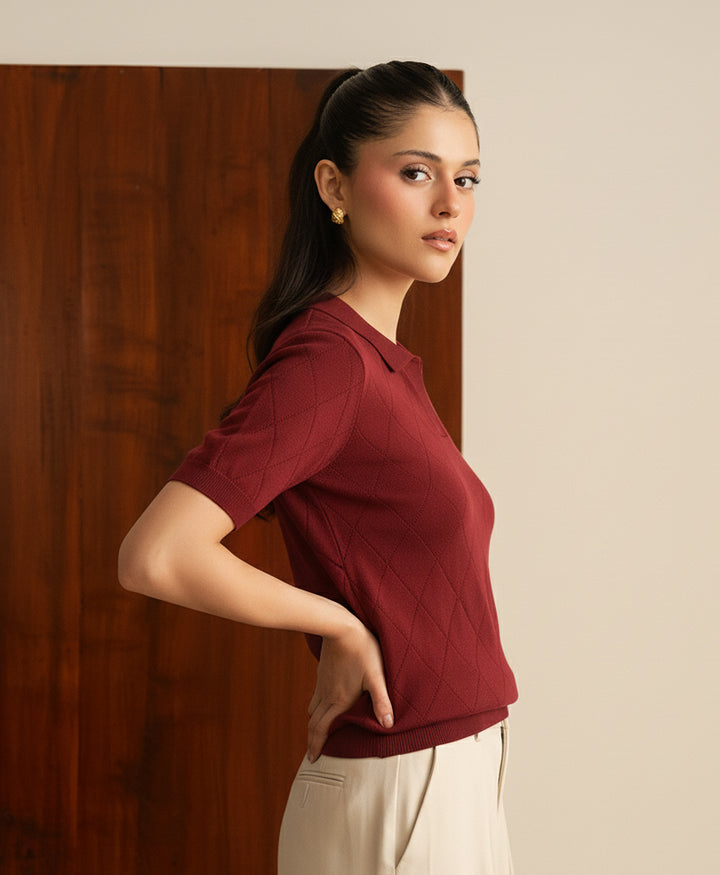 Maroon Diamond Knit POLO (Women)