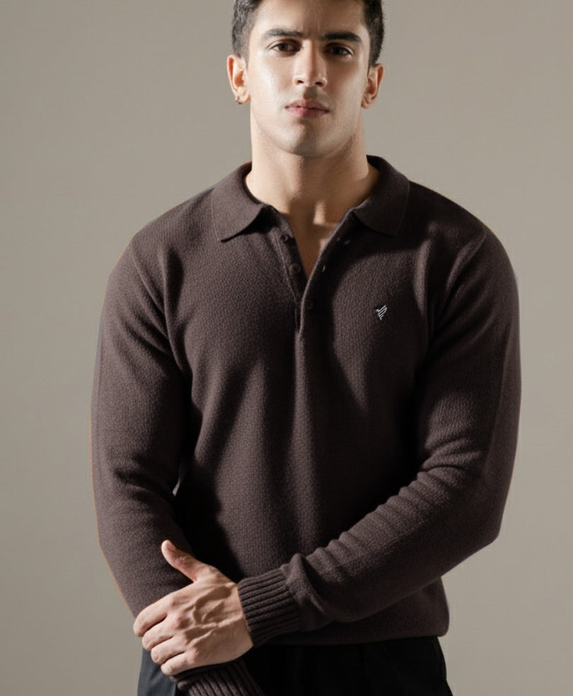 Chocolate Knitted Full Sleeve POLO