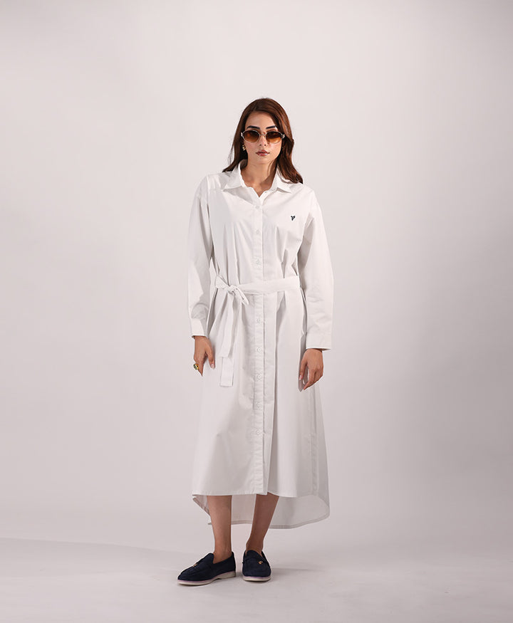 White Belted Oxford Shirt Dress (Women)