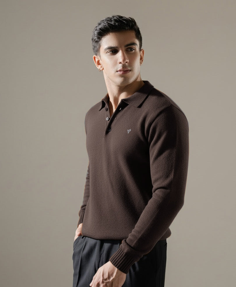 Chocolate Knitted Full Sleeve POLO