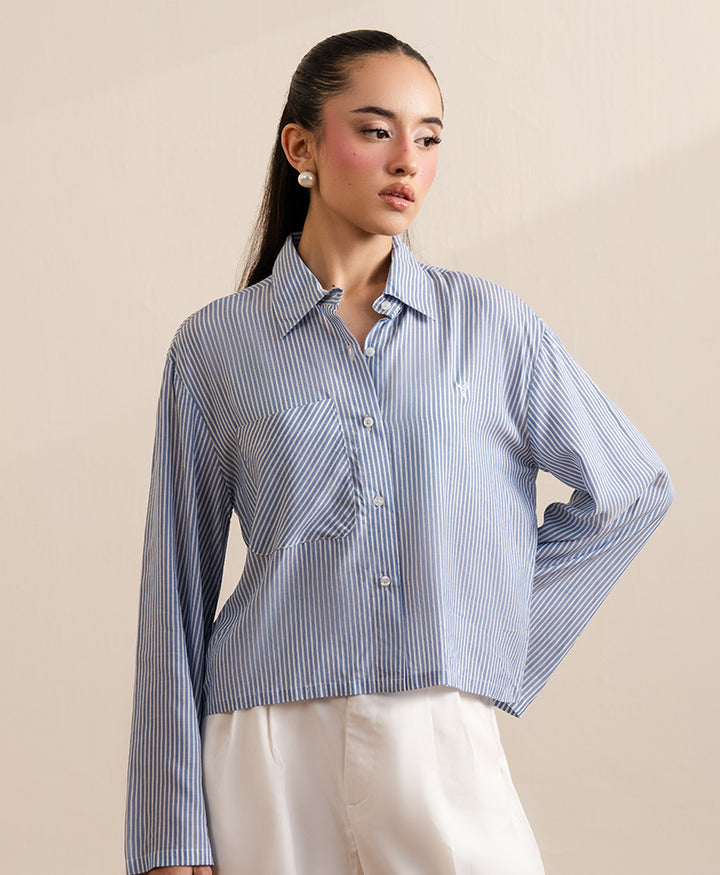 Light Blue Wide-Sleeve Shirt (Women)
