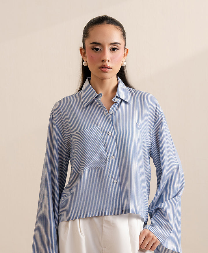Light Blue Wide-Sleeve Shirt (Women)
