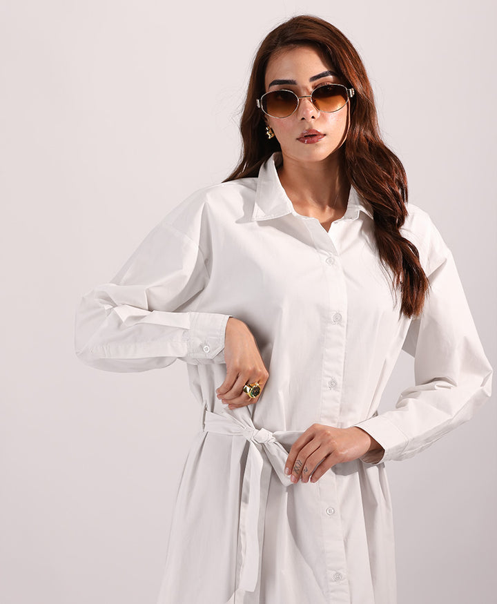 White Belted Oxford Shirt Dress (Women)