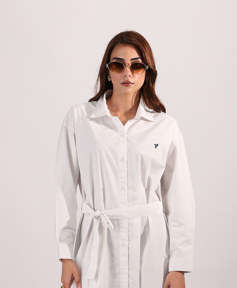 White Belted Oxford Shirt Dress (Women)