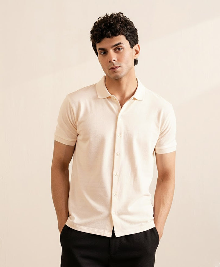 Cream Tan Knitted Shirt
