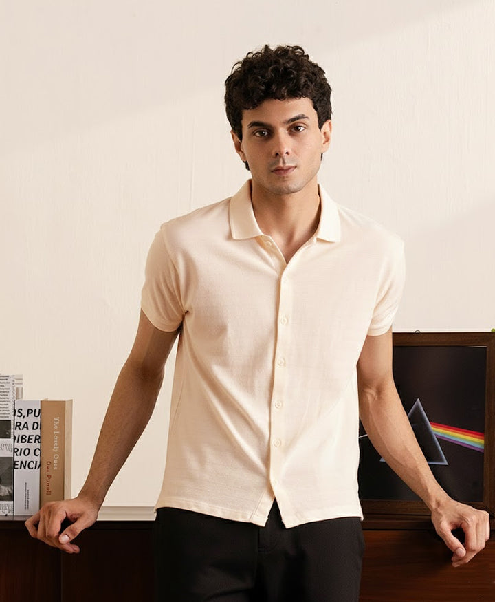 Cream Tan Knitted Shirt