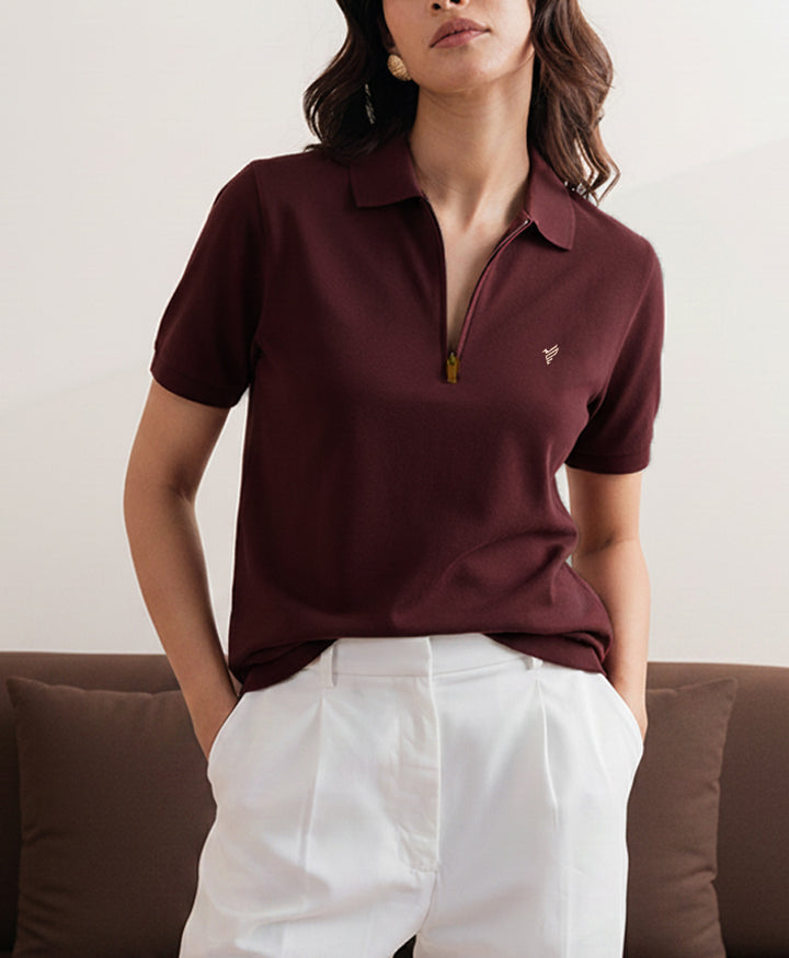 Port Maroon Zip POLO (Women)