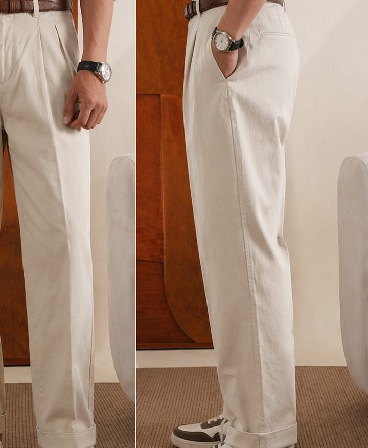 Stone Double Pleated Twill Pants